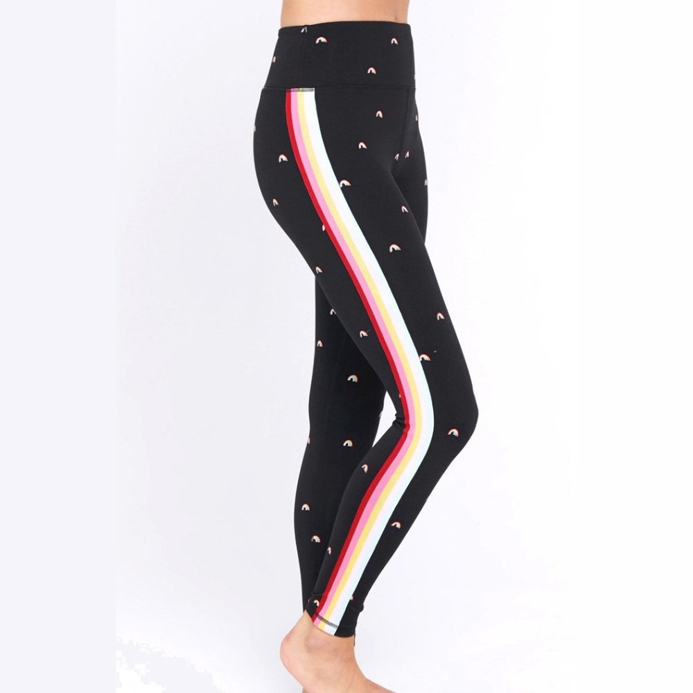 Spiritual Gangster Rainbow Stripe Leggings in Black, XS